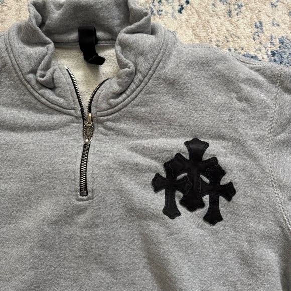 Chrome Hearts Triple Cross Paper Jam Mock Neck Grey Sweatshirt, Size XL - Picture 2 of 16